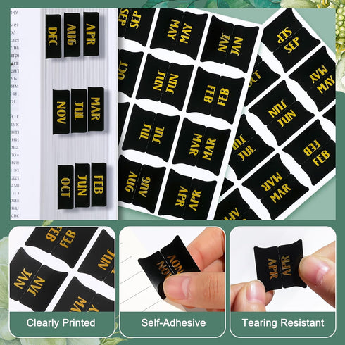 48 pieces Monthly Tabs, Adhesive Month Tabs for Planner Black Monthly Calendar Stickers Monthly Tabs for Planners Journal Notebook Office School S...