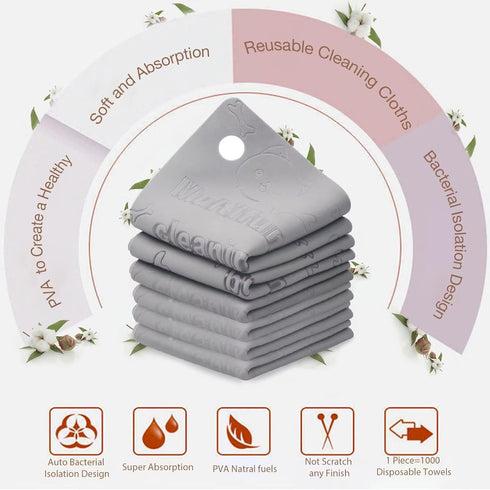 2 Pack Glass Cleaning Cloth,Reusable Sponge Dusting Cloths,Magic Cleaner Towels Lint-free Rags -Absorbent Wet Sponge Cleaning Supplies for Grime,K...