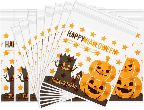 Boao 100 Pieces Halloween Treat Bags Clear Self Adhesive Candy Bags Bulk Pumpkin Cellophane Plastic Cookie Pouch for Party Favors Gifts Halloween ...