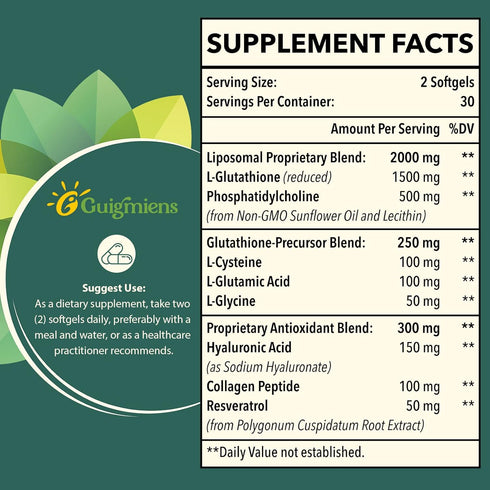 Liposomal Glutathione 2000 MG, Superior Absorption, Glutathione Supplement with Hyaluronic Acid + Collagen Peptide + Resveratrol, Powerful Antioxi...