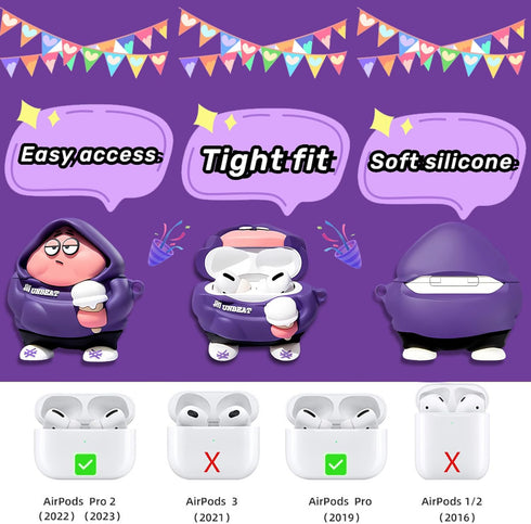 Cute Cartoon 3D Silicone Case AirPods Pro 2nd/1st Generation case with Keychain and Lanyard Cleaner kit Characters Design for Kids Boys Girls (Pur...