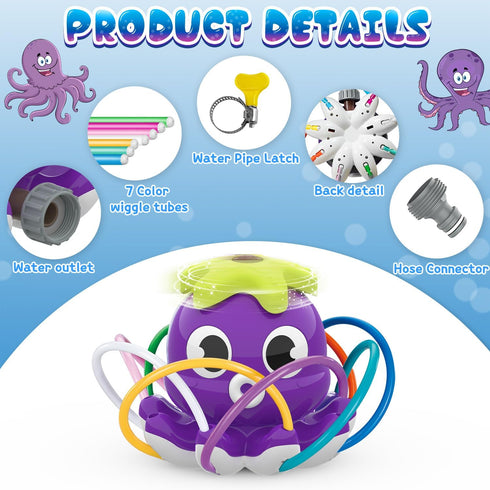 Outdoor Water Spray Sprinkler for Kids and Toddlers, Summer Outside Toys Backyard Games with 8 Wiggle Tubes, Attaches to Garden Hose Splashing Fun...