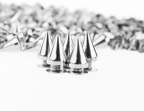 PMLAND 200 Sets/Pairs 9.5mm Silver Cone Spikes Screwback Studs DIY Craft Cool Rivets Punk...