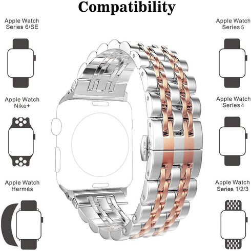 Band Replacement for Apple watch 41mm Series 7 8 9 40mm Series 6 5 4 SE 38mm Sereis 3 iWatch iPhone Watch Band Stainless Steel Metal 2 Tones for W...