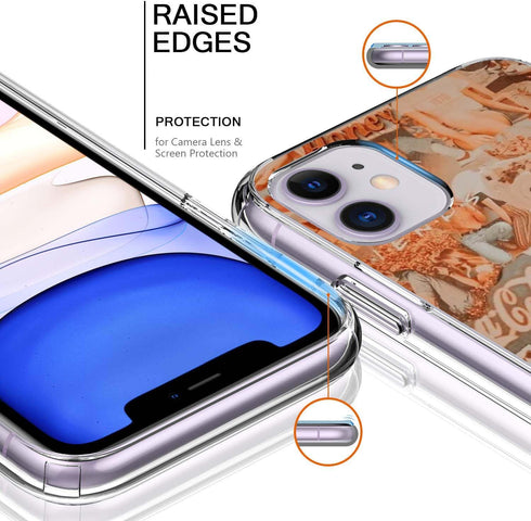 Aesthetic Vintage Collage Pattern Case Compatible with iPhone 11, Peach Collage Pattern TPU Shockproof Protective iPhone 11 case, Wireless Chargin...