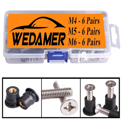 18 Pairs M4 M5 M6 Neoprene Well Nuts with Stainless Steel Screw M5 Rubber Well Nuts Kayak Brass Copper Bolts Well Nut Kit for Kayak Motorcycle Boa...