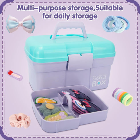 11in Mutipurpose Storage Box Organizer with Removable Tray, Portable Small Craft Box with Handle, Plastic Clear Tool Box Art Case for Makeup, Sewi...