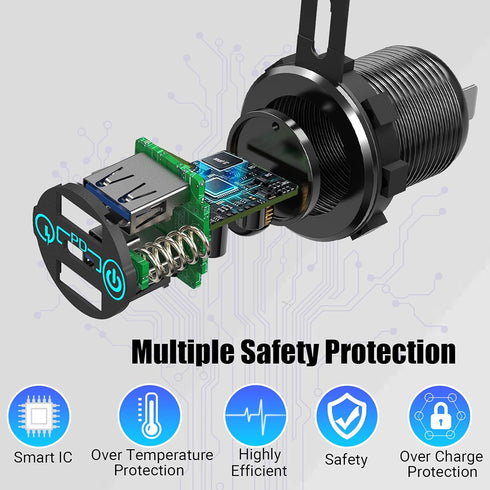 12V USB C Car Charger Socket 2 Pack, Qidoe 56W Aluminum Socket 12V USB Outlet 20W PD3.0 USB-C and Dual QC3.0 Ports with Touch Switch Waterproof DI...