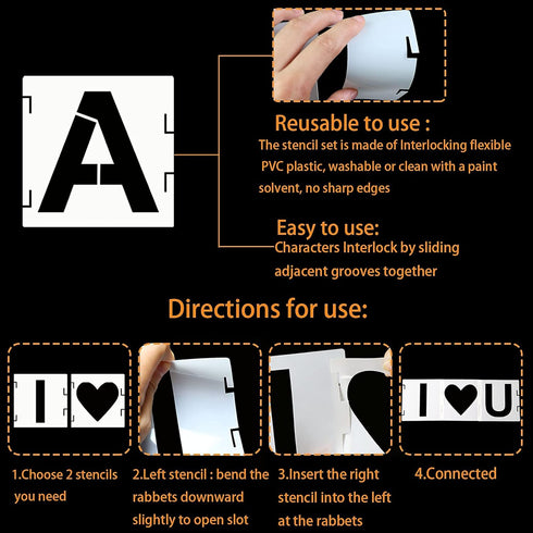 46 Pcs Letter Stencils Symbol Numbers Craft Stencils, Reusable Alphabet Templates Interlocking Stencil Kit for Painting on Wood, Wall, Fabric, Roc...