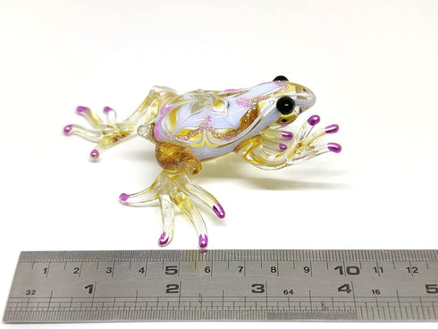 Frog Miniature Figurines Animals Hand Blown Color Glass Art Collectible Gift Decorate 3" (Yellow Purple)...