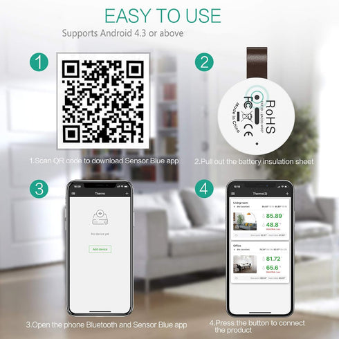 ORIA Mini Wireless Humidity Temperature Sensor with Temp Humidity Monitor, Data Export and Alert for House