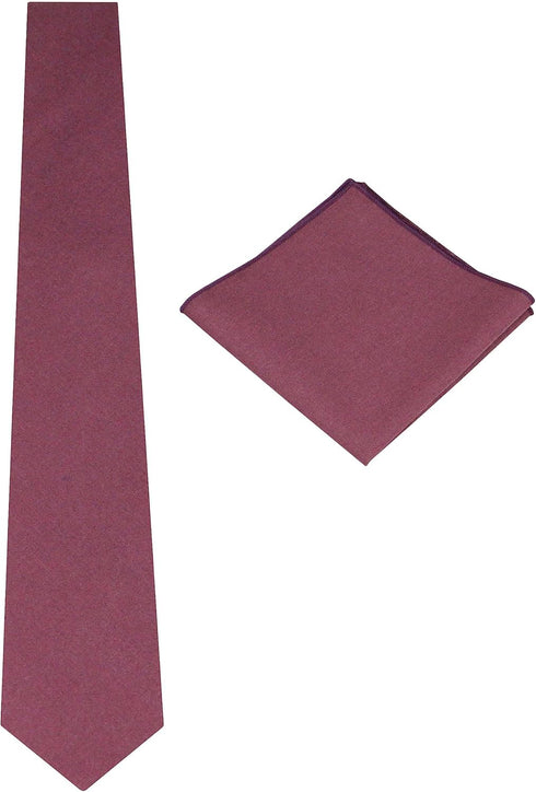 Mens Solid Linen Tie Set : Slim Necktie with Matching Pocket Square (Mauve)...