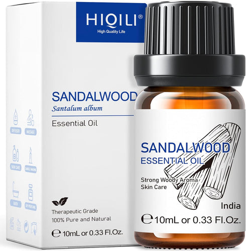 HIQILI Sandalwood Essential Oils for Skin, Diffuser, Perfume, Candle, Soap Making, 100% Pure Undiluted 10ml/0.33 Fl.Oz...