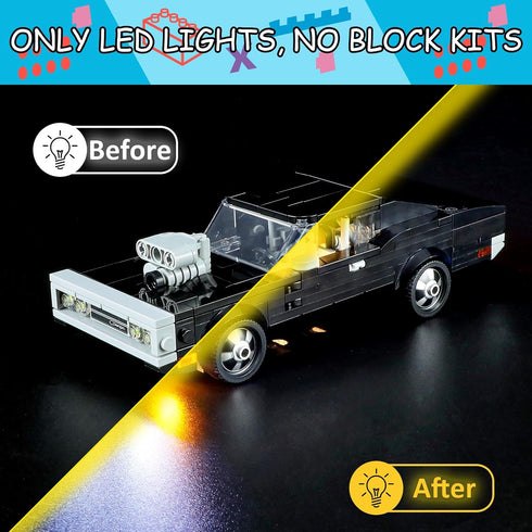 LED Light Kit for Lego 76912 Speed Champions Fast & Furious 1970 Dodge Charger R/T Set, Compatible with Lego 76912 Building Blocks Model(Not Inclu...