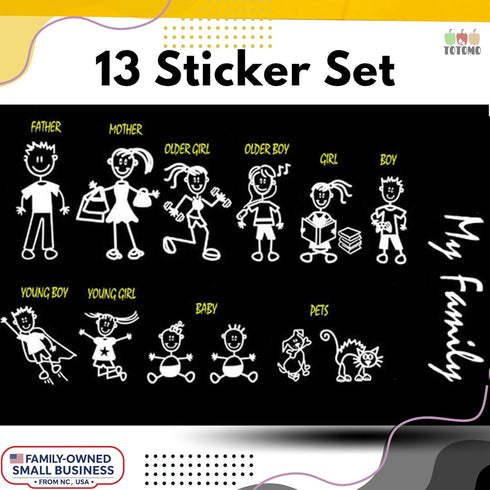 TOTOMO 13 Stick Figure My Family Car Stickers (Style#2) with Pet Dog Cat Family Car Decal Sticker for Windows Bumper...