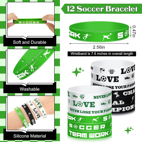 48 Pcs Soccer Party Favors Supplies, 12 Soccer Silicone Bracelet 12 Soccer Drawstring Treat Bag 12 Mini Soccer Stress Ball and 12 Soccer Keychains...