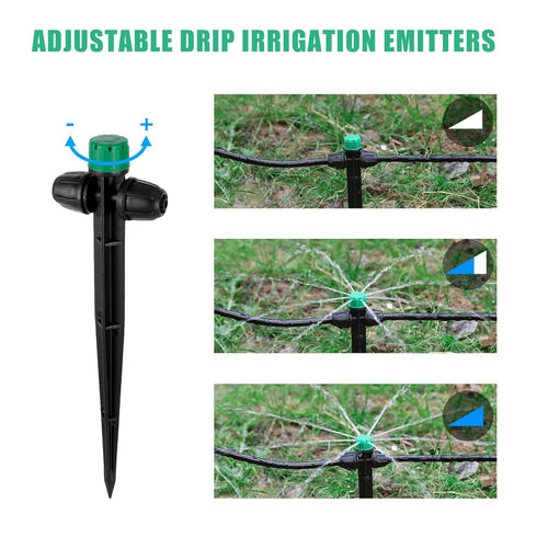 30pcs Drip Irrigation Emitters for 1/4" Drip Irrigation Tubing Adjustable 360 Degree Water Flow Drippers on 6.5" Sturdy Stake with Lock Barbed Irr...