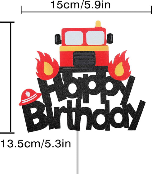Fire Truck Happy Birthday Cake Topper Perfect for Baby Shower Firefighter Fireman Birthday Party Decorations...