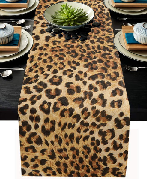Leopard Print Table Runner-Cotton linen-Long 90 inche Cheetah Print Dresser Scarves,Animal Tablerunner for Kitchen Coffee/Dining/Sofa/End Table Be...