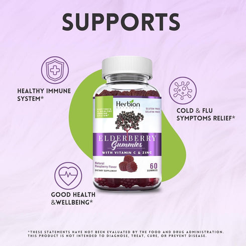Herbion Naturals Elderberry Gummies with Vitamin C & Zinc Healthy Immune System Support Gummies, 60 Count Pectin Gummies...
