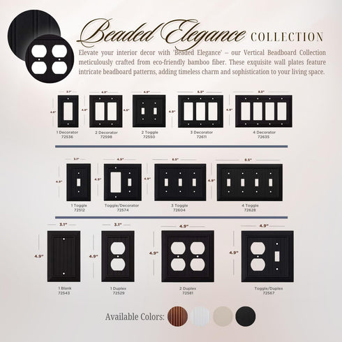 SleekLighting Double Toggle Wall plates | Decorative Bamboo Classic Beadboard Black Finish | Electric Outlet and Switch Covers| Style: 2 Gang Togg...