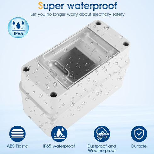 Waterproof Distribution Protection Box, ABS Plastic Breaker Electrical Box and Transparent Cover IP65, for Indoor Outdoor Wall Circuit Breaker (HT...