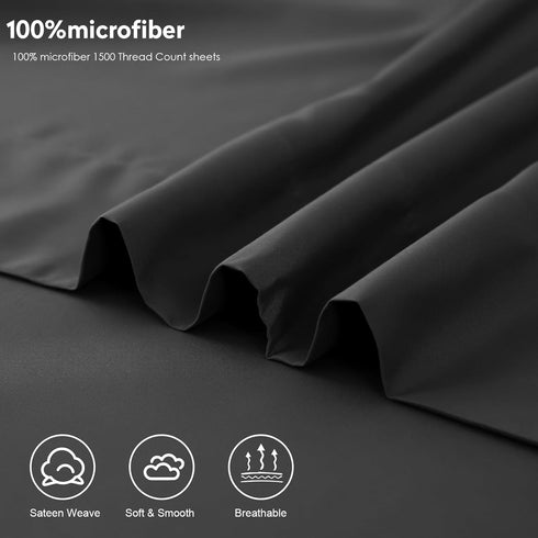 Toodou Soft Brushed Microfiber Black Full Size Flat Sheets-Comfortable and Durable Flat Sheet is Made of Premium Fabric Which Have Great Breathabi...