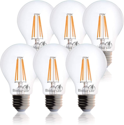 Bioluz LED 92 CRI E26 LED Bulb 60 Watt Dimmable Edison Bulbs Warm White Clear Pendant Light Bulbs UL Listed Title 20 High Efficacy Lighting 6-Pack...