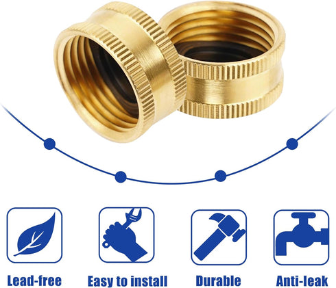 Hourleey Brass Garden Hose End Caps, 2 Pack 3/4" Female End Cap, Garden Hose End Caps with 2 Washers...