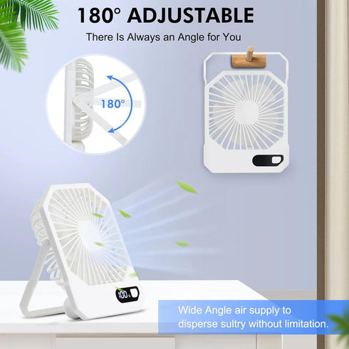 Desk Fan Battery Operated, Portable USB Rechargeable Personal Fan, 2600mAh 180° Tilt Folding Ultrathin Small Fan with 3 Speeds & Power Display for...