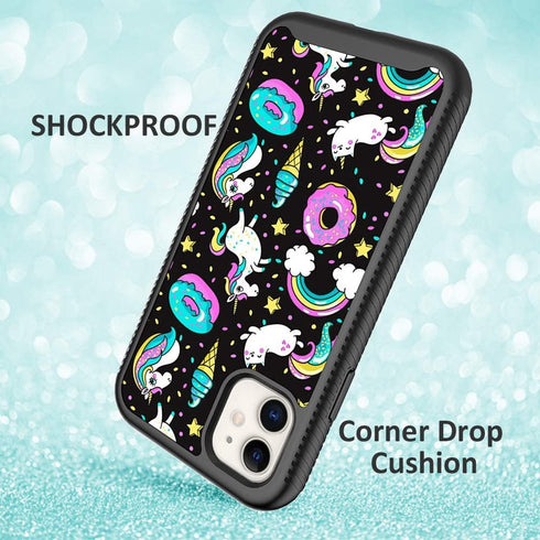 CaseTown Compatible with iPhone 11, Cute Unicorn Black Pattern Dual Layer Heavy Duty Shockproof Shockproof Defender Transparent Bumper Back Cover ...