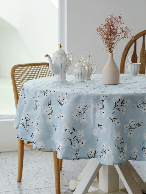 Pastoral Round Tablecloth - 60 Inch Dia. - Linen Fabric Table Cloth - Washable Table Cover with Dust-Proof Wrinkle Resistant for Restaurant, Picni...