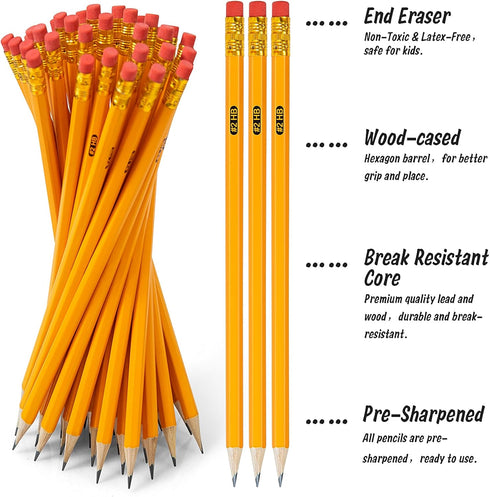 50 Pack #2 HB Pencils Bulk Yellow Sharpened Pencils with Erasers for Kids, 2 Pre-sharpened pencils number 2 pencils for classroom office Supplies,...