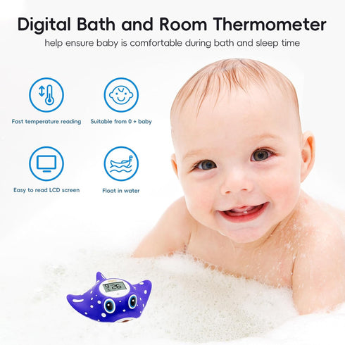 b&h Baby Bath & Room Temperature Thermometer - Digital Infant Bathtub Thermometer, Safe Toddlers Tub Time Floating Toy - Manta Ray...
