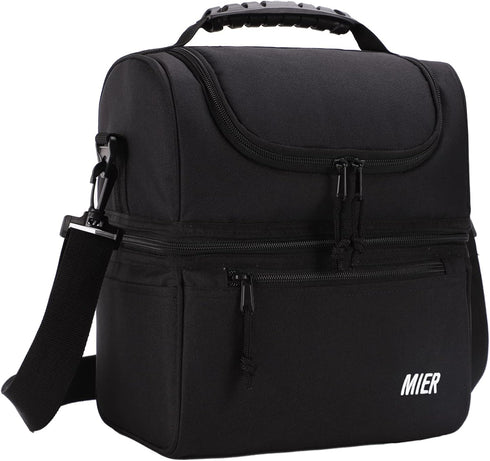 MIER 2 Compartment Lunch Bag for Men Women, Leakproof Insulated Cooler Bag for Work, Black...