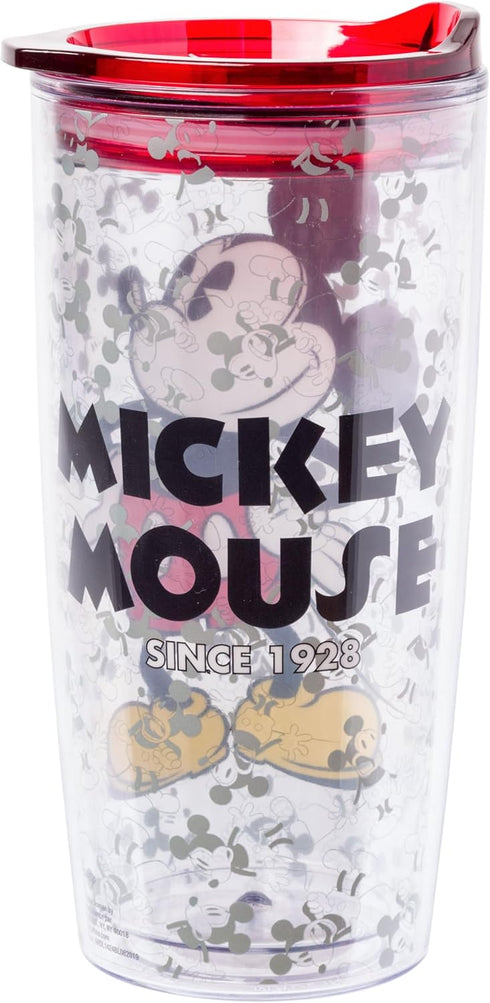Silver Buffalo Disney Vintage Mickey Mouse Since 1928 Double Wall Travel Tumbler with Slide Close Lid, 20 Ounces...
