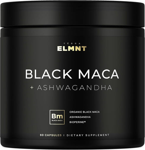 ELMNT 40,000mg 40x Strength Organic Black Maca Root with Ashwagandha - Highest Potency Black Maca Root Capsules for Men - 100% Pure Maca Peruana P...