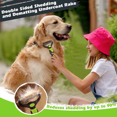 3PCS Dog Brush I Dog Brush for Shedding I Deshedding Dog Brush I Dog Bath Brush I Slicker Brush For Dogs I Dog Comb I Premium Pet Supplies (Green ...