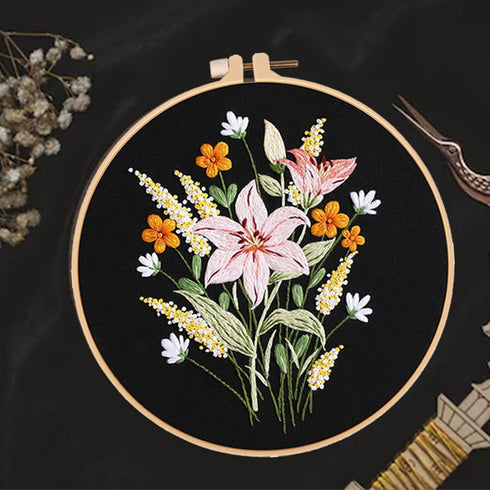 CHWANG Embroidery Starter Kit 4 Pack Floral Cross Stitch Beginner Kit with Plastic Hoop, Instructions and Threads, Full Range of Embroidery Kits f...