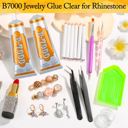 B7000 Glue for Rhinestones, Cridoz B-7000 Adhesive Clear Jewelry Glue Fabric Glue with Rhinestones Picker Pencils Tweezers for Crafts Clothes Shoe...