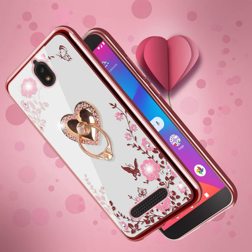 B-wishy for Blu View 2 Case for Women, Glitter Crystal Butterfly Heart Floral Slim TPU Luxury Bling Cute Protective Cover with Kickstand+Strap for...