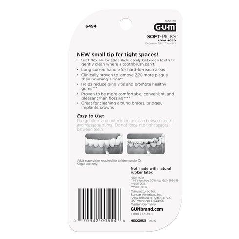 GUM Soft-Picks Advanced- Tight, Easy to Use Dental Picks for Teeth Cleaning and Gum Health, Disposable Interdental Brushes with Convenient Carry C...