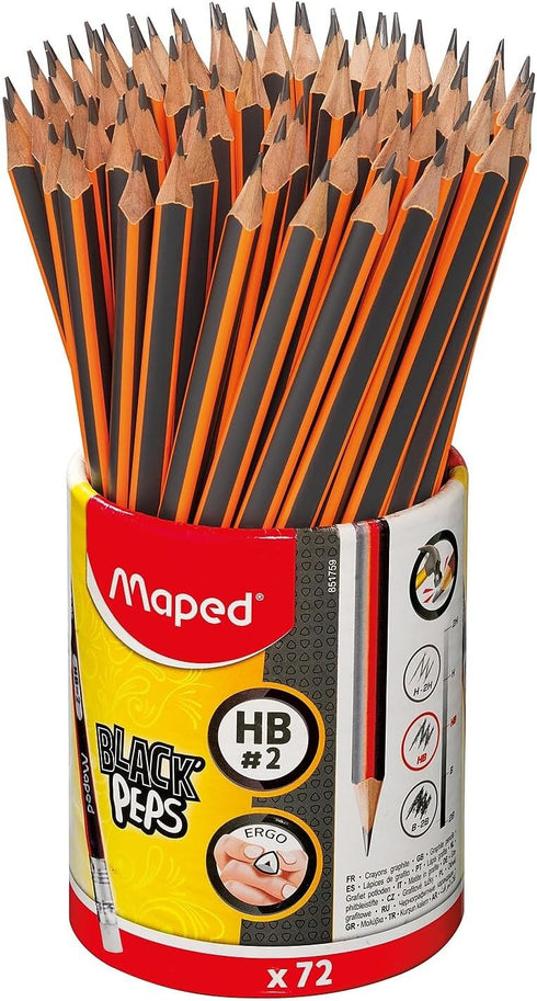 Maped Black'Peps #2 Graphite Pencil School Pack, Triangular Shape, Pack of 72 (851759ZV)...