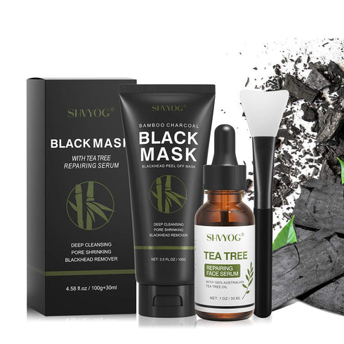 SHVYOG Blackhead Peel Off Face Mask, 3-in-1 Blackhead Remover Mask with Brush & Tea Tree Oil Serum, Charcoal Mask for Deep Cleansing Dirts, Pores,...