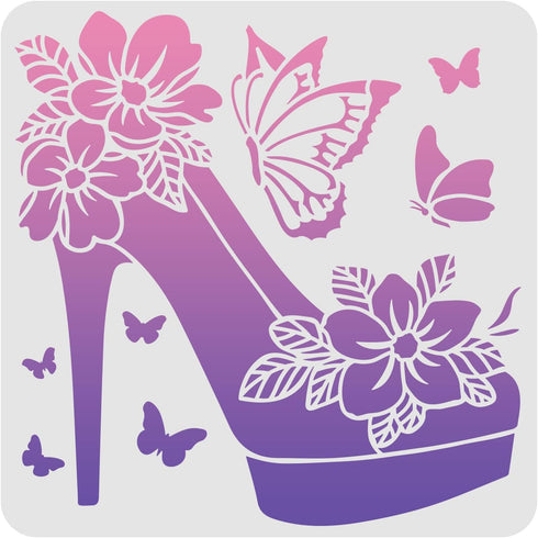 FINGERINSPIRE Flower High Heel Shoe Template Stencil, 11.8x11.8inch Butterfly Reusable Stencils for Painting Wall, Art DIY at Home for Decor Fabri...