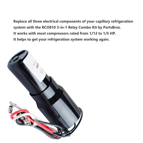 RCO810 3 In 1 Hard Start Kit For Refrigerator Compatible With Supco Hard Start Relay And Start Capacitor-1/12 to 1/5HP, 110-125VAC-Replaces TJ90RCO810, AP4503019, ERP810, HS8, HS810, RC0810 & RC100