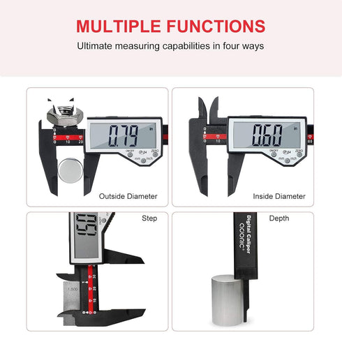 Digital Caliper, 0-6" Electronic Caliper Auto - Off Feature with Large LCD Screen Vernier Caliper Conversion Measuring Tool for Length Depth Inner...
