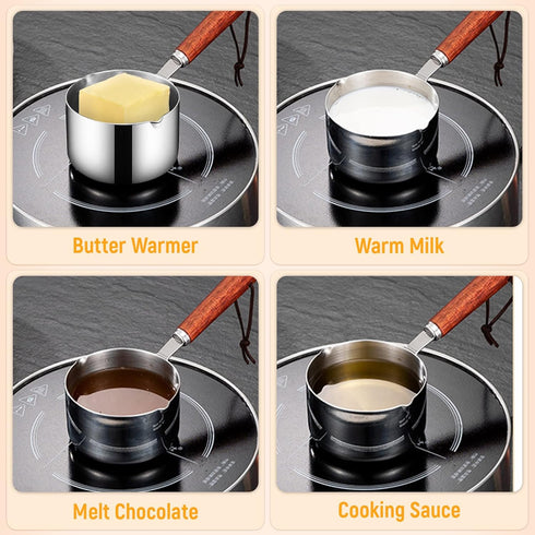 Stainless Steel Sauce pan, Mini Milk Warmer Pot Soup Pan with Wooden Handle Small Saucepan for Butter Warmer Heating Milk Cooking Sauce (125ml)...