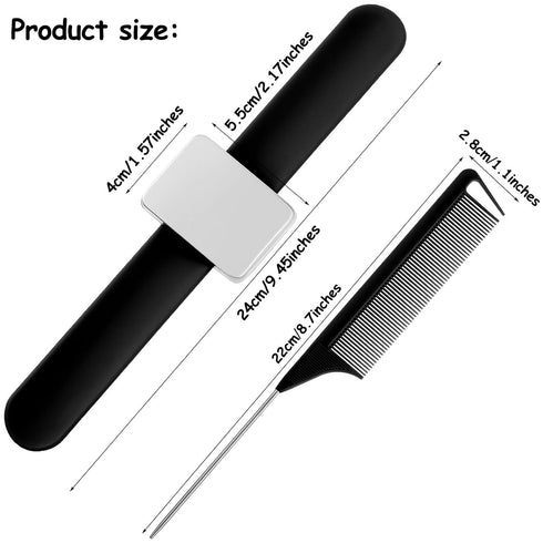 WILLBOND Magnetic Wrist Sewing Pincushion Wrist Magnetic Pin Holder Wristband Pin Cushion Holder with 3 Pcs Stainless Steel Pintail Comb Rat Tail ...