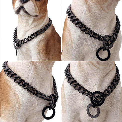 Durable Walking Dog Training Collar, Strong Stainless Steel Chain for Small Middle Dogs Black Color?15mm,18“?...